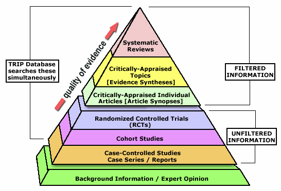 근거중심의학의 근거 레벨 피라미드