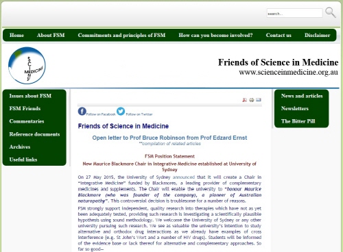 Friends of Science in Medicine 홈페이지