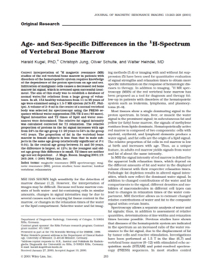  척추골수에 대한 1H 영상의 연령과 성별 특성에 따른 차이 (Age- and Sex-Specific Differences in the 1H-Spectrum of Verterbral Bone Marrow)(2002년)