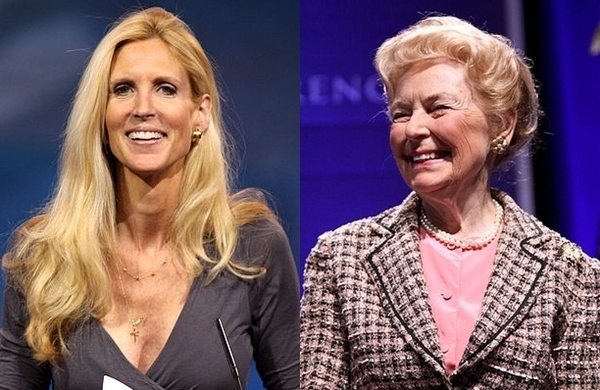 도널드 트럼프의 승리를 견인한 두 명의 여성 보수운동가 앤 코울터(좌)와 필리스 슐래플리(우). 사진=위키피디아 