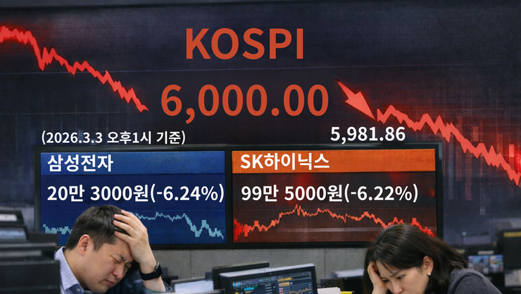 ‘美, 이란 공습’ 여파에 코스피 6000 붕괴... 삼성전자·SK하이닉스 6 이상 급락