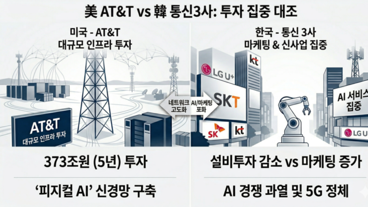 美 AT&T 373조 ‘망 투자’ 승부수… 韓 통신3사, 설비투자 ↓ 마케팅 ↑