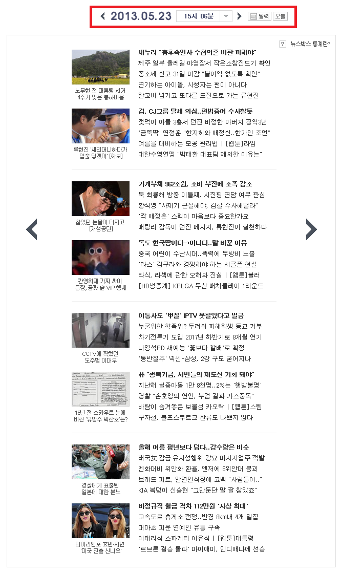 미디어다음 메인화면 뉴스통계 서비스 (2013년 5월 23일 오후15시 06분)