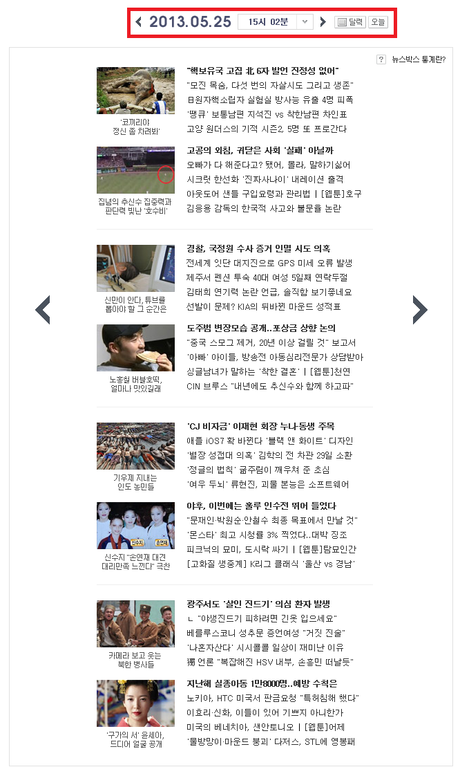 미디어다음 메인화면 뉴스통계 서비스 (2013년 5월 25일 오후15시 02분)