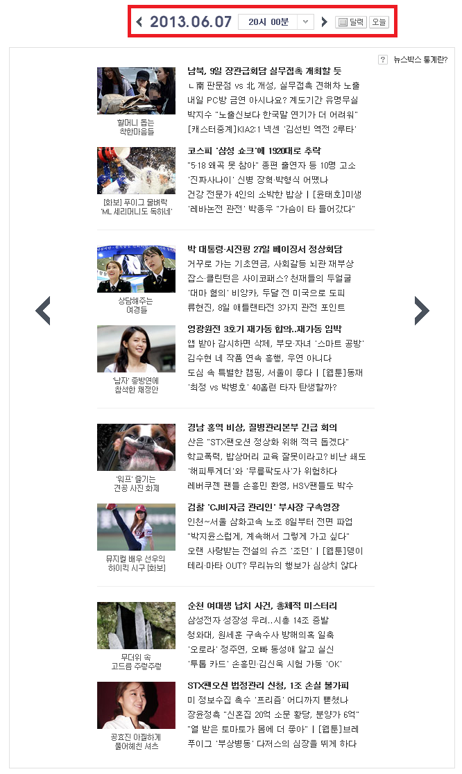 미디어다음 메인화면 뉴스통계 서비스 (2013년 6월 7일 오후 20시 00분)